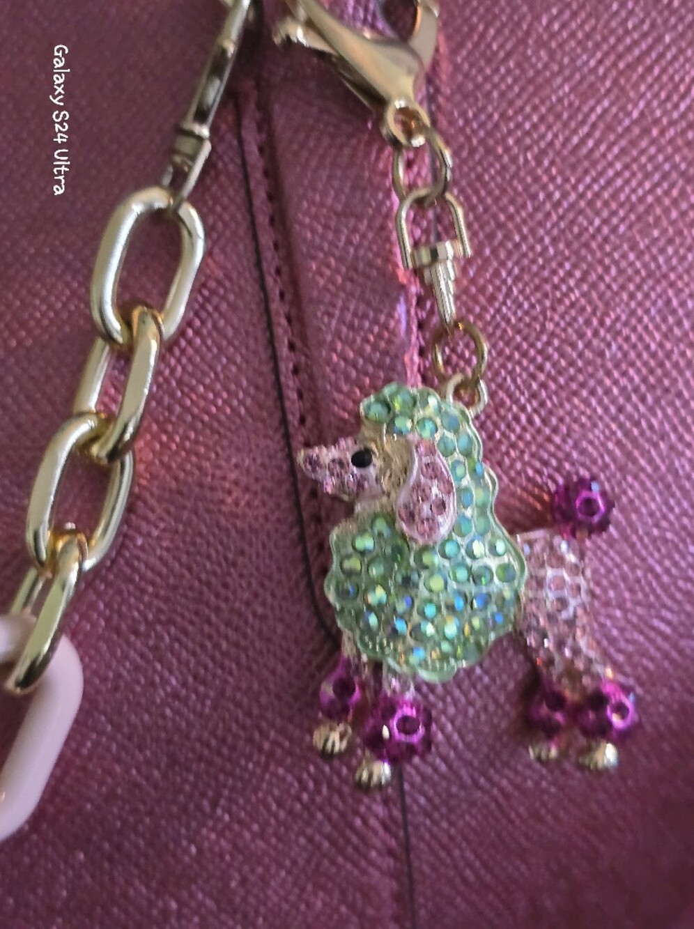 Coach Ava Chain Tote in Metallic Raspberry Crossgrain Leather NWT w/ Charms - Picture 7 of 17